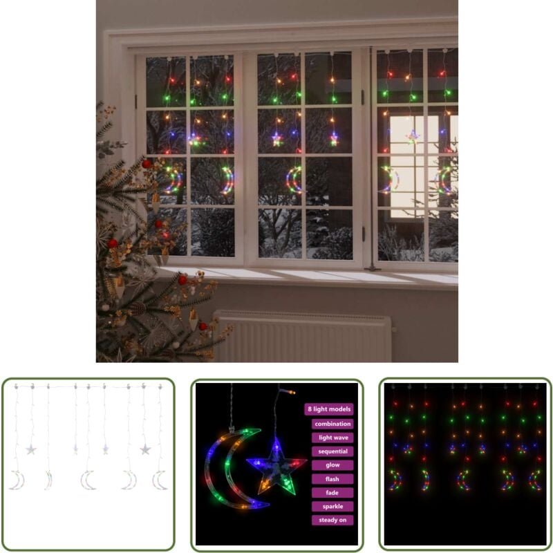 The Living Store Lichterketten Stern und Mond Fernbedienung 345 LED Bunt - Weihnachtsdeko - Lichterkette - Sterne - Mond...