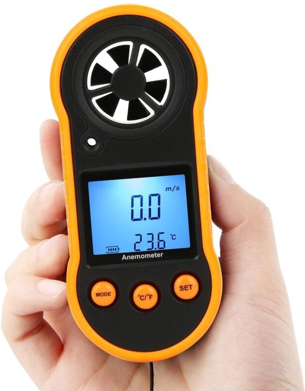 Digitales Windgeschwindigkeits-Anemometer, Windmesser Luftströmungsgeschwindigkeitsmesser zur Messung der Windtemperatur...