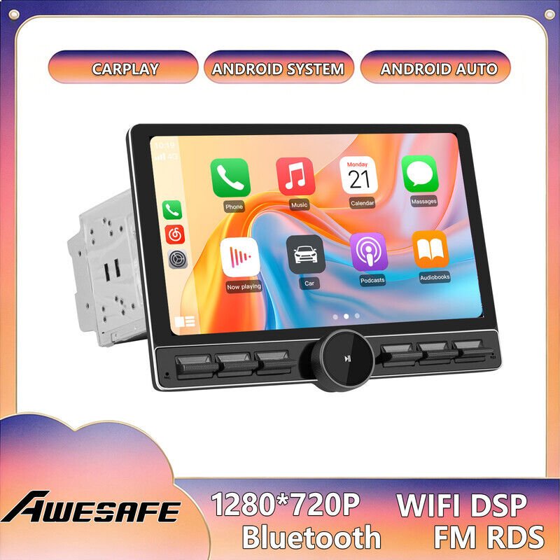 AWESAFE 2-DIN Autoradio Android 13 Universal Modell 10.6 Zoll Bildschirm mit GPS Carplay Android Auto 4G WiFi 4GB+64GB