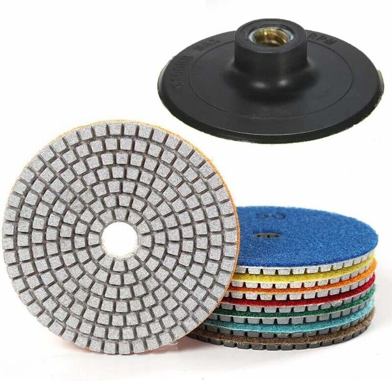7 Pièces 4 Pouces Polissage Pad Diamant Tampons De Polissage Disque avec Support Pad pour Granit en Béton en Céramique