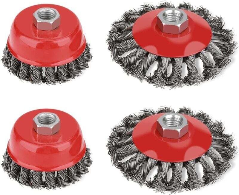Set di 4 spazzole in filo d'acciaio con ruota rotante e nodo ritorto, spazzola piatta per smerigliatrice angolare, smeri...