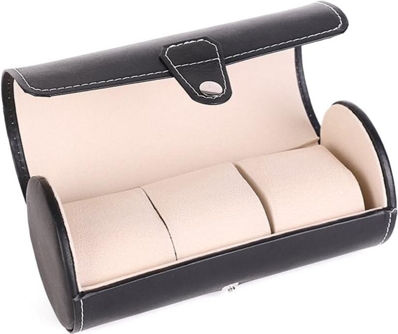 Cyslmuk - Zylinder-Reise-tragbarer Uhren-Krawatten-Organizer, 3 Uhrenfächer, Uhrenbox mit abnehmbarem Uhrenkissen, Uhren...