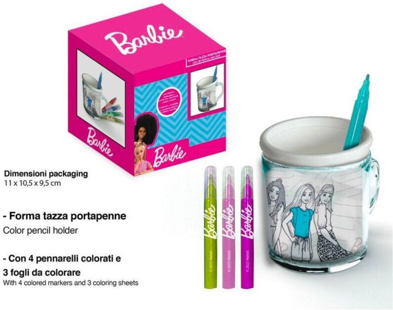Trade Shop - BARBIE-MALEREI-STIFT-BECHER-GLAS-MARKER-FARBEN-GESCHENKIDEE -