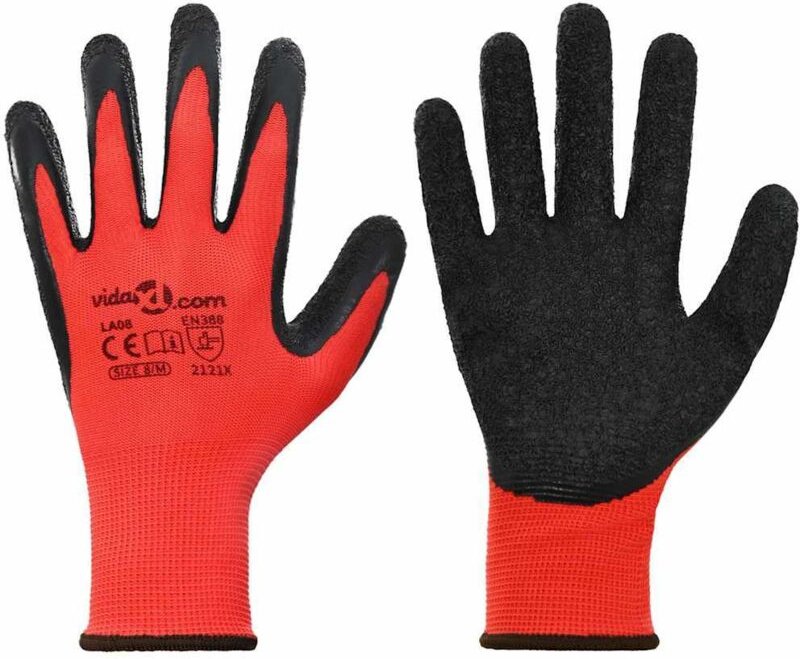 Arbeitshandschuhe 24 pcs Rot und Schwarz 8 / m Latexbeschichtung vidaXL