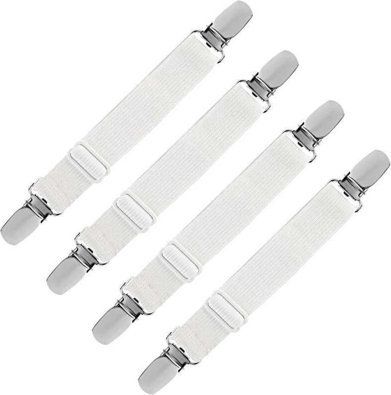 Jalleria - Elastischer Spannbettlakenspanner, verstellbare Haltegurtbefestigung für Bettlaken, Sofa, Bügelbezug (weiß, 4...