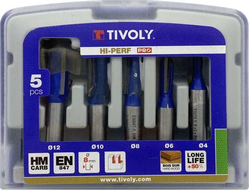 Thumbnail - Gerade Nutfräser, grau, 5-teiliger Satz - Tivoly