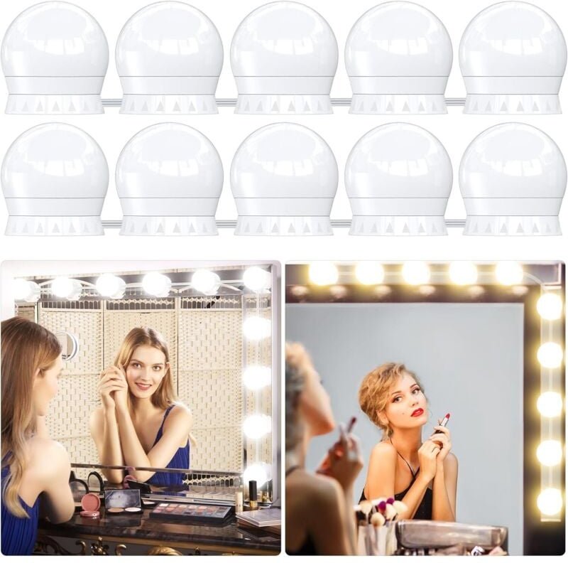 Thumbnail - Lablanc - Spiegelleuchte, LED-Beleuchtungsset mit 10 Hollywood-Glühbirnen, perfekt versteckte Kabel, 3 Farben und 10 Int...