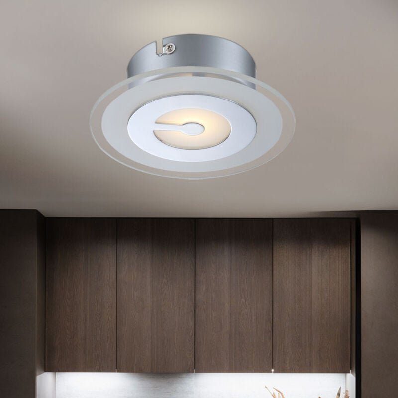 Deckenlampe led Deckenleuchte rund Flurlampe chrom Küchenleuchte, Glas teilsatiniert, 5W 400lm warmweiß, DxH 16x5,2 cm