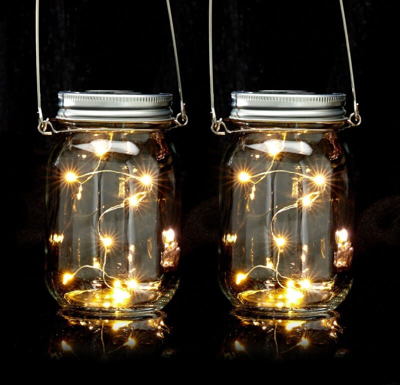 Thumbnail - 4 x Solar Glas im Set, je 8 led im Einmachglas, Dekolicht, stellen oder hängen, Solarleuchte für den Garten, transparent