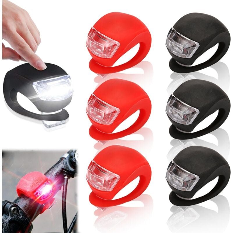 Thumbnail - Fahrradlichter, 6-teiliges Silikon-LED-Fahrradlichter-Set, Vorder- und Rücklicht-Set, Fahrradlampe für Outdoor, Wandern,...