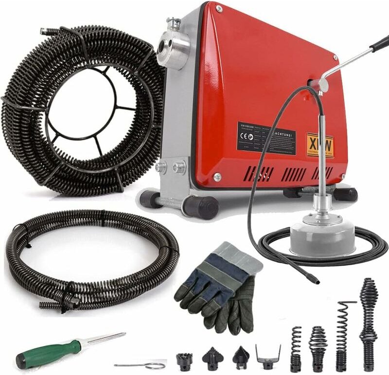 Xiiw - 500W 450U/min Elektrische Rohrreinigungsmaschine für Ø30-100mm Rohrleitungen Rohrreinigungsspirale Ø10mm 5M, 16mm...
