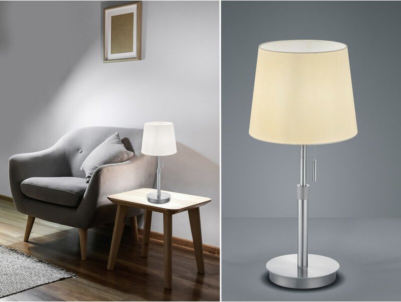 Thumbnail - Trio - Tischleuchte lyon Silber mit Stoffschirm Weiß, Höhe 45-56cm verstellbar