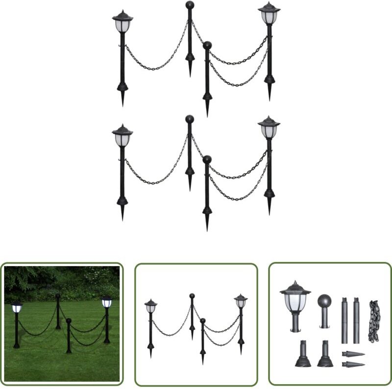 The Living Store Solarleuchten 4 Stk. mit Kette und Pfosten - Solarlaternen - Outdoor Beleuchtung - Gartenbeleuchtung - ...