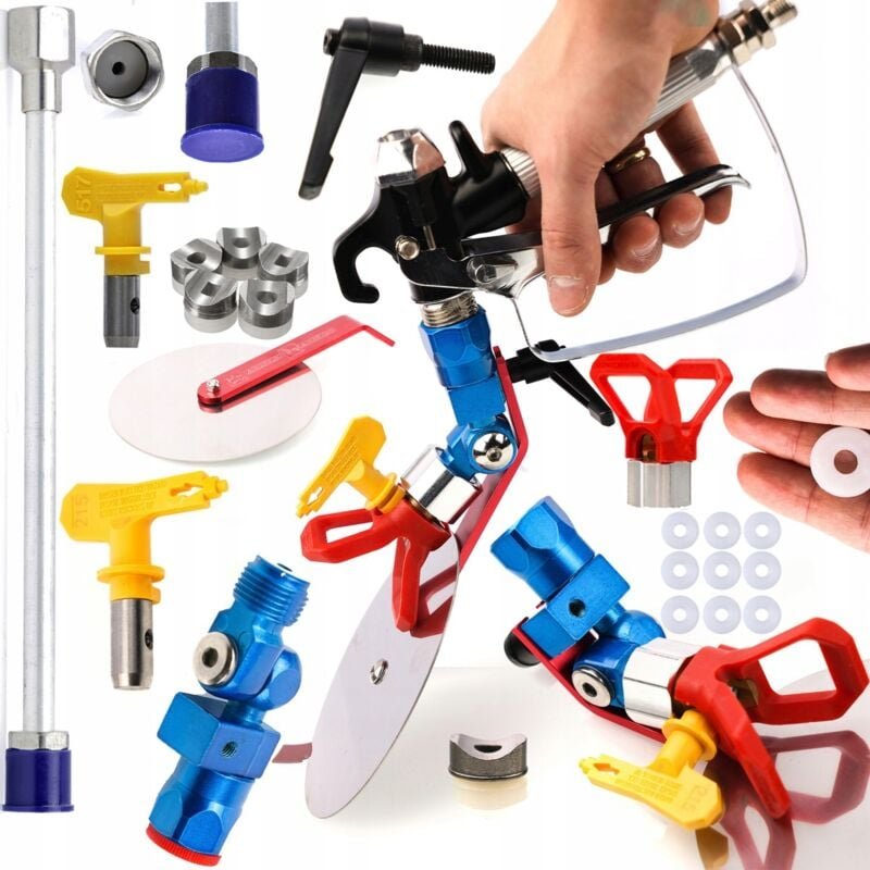 Rosfix Set Farbspritzzubehör – Farbkantenschneider, 2x Düse 215/517, RAC V Düsenhalter, 50 cm Spritzlanze, 18x Dichtung ...