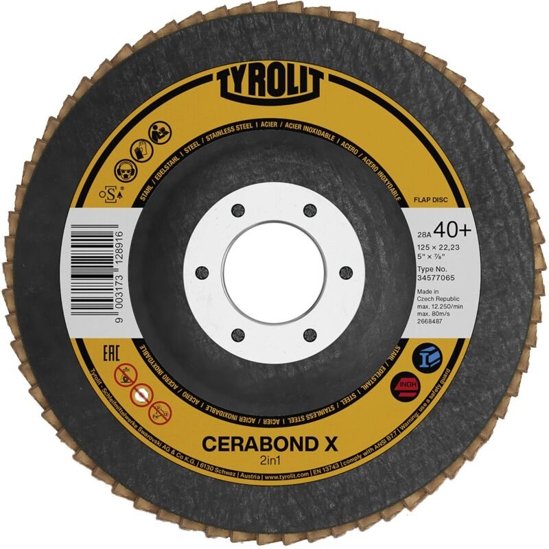 Tyrolit - Fächerscheibe cerabond ø 125 mm Körnung 60 flach inox Keramikkorn