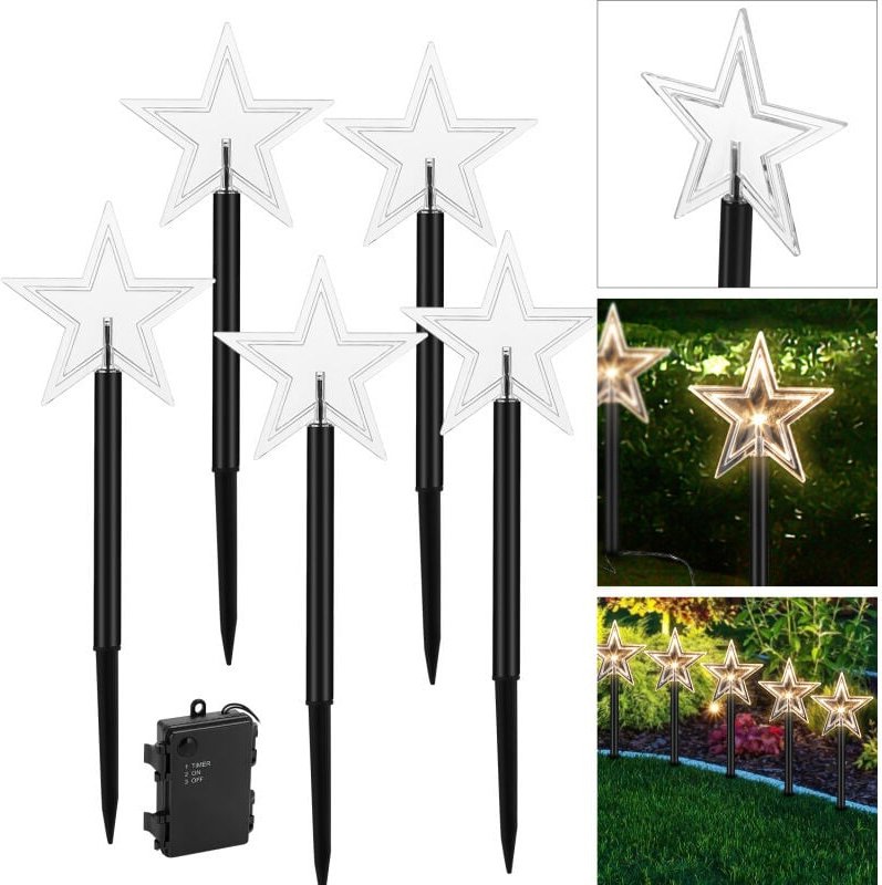 TolleTour LED Leuchtstäbe Sterne 5er Set Sterne Weihnachtsbeleuchtung Weihnachtsbaum Lichterketten