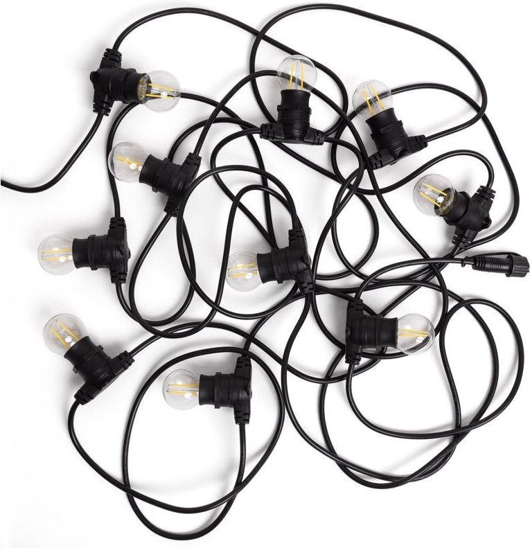Set Lichterkette Außen IP44 10m Schwarz + 10 LED Glühbirnen Filament B22 2W G45 3000K Warmweiß