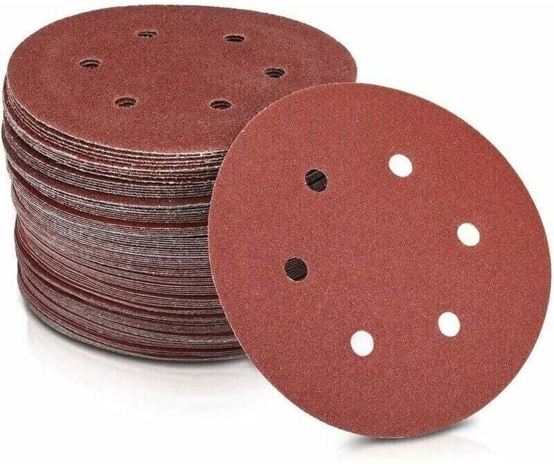 Schleifscheiben aus Papier, 125 mm Durchmesser, Körnung 240, 6 Löcher, rot. Schleifpapier für Gipskarton- und Langhalssc...