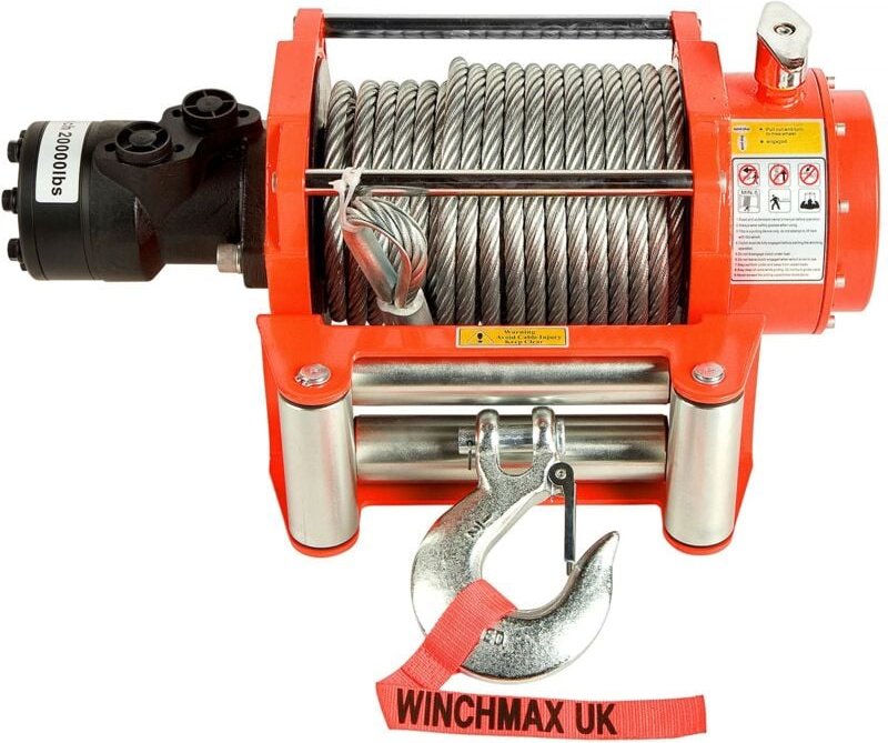 Hydraulik Winde 9072kg Winchmax Original Orange Winde. 25m x 14mm Stahl Seil.