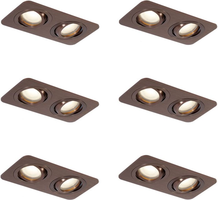 Set mit 6 runden Einbaustrahlern Dunkelbronze GU10 50mm schwenkbar und neigbar IP44 2-flammig - Alberto