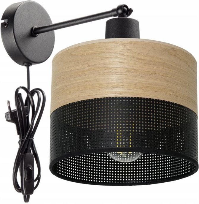 Wandleuchte, durchbrochener Lampenschirm, 20 cm, Löcher, Stecker, Holz, Loft, Polen