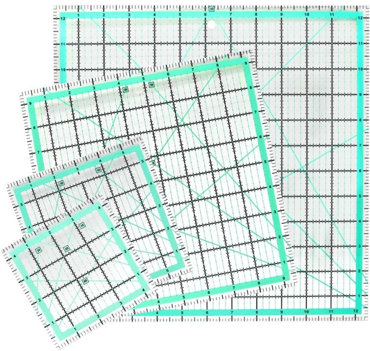 4-Teiliges Quadratisches Quilt-Lineal (12,5/9,5/6/4,5 ), Acryl-Nählineal, Rutschfestes Lineal, DIY-Quilt-Werkzeuge
