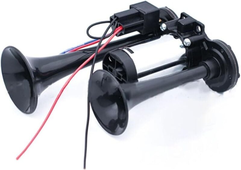Doppelhorn 600dB, extrem leistungsstark, mit Kompressor, für Auto, Motorrad, LKW und Zug, 12V (schwarz)