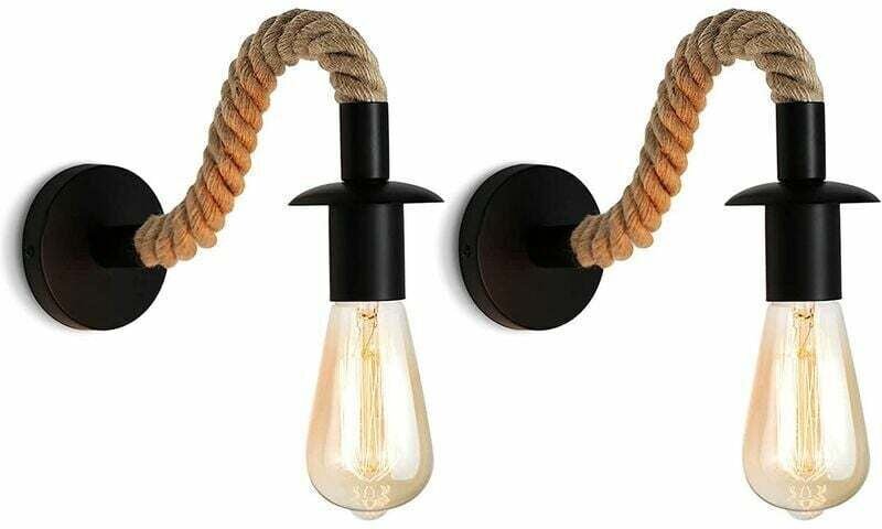 FOREHILL 2er-Set Retro-Wandleuchten, Hanfseil-Wandleuchten, E27-Fassung, Retro-Innenwandleuchten für Flur, Loft, Schlafz...