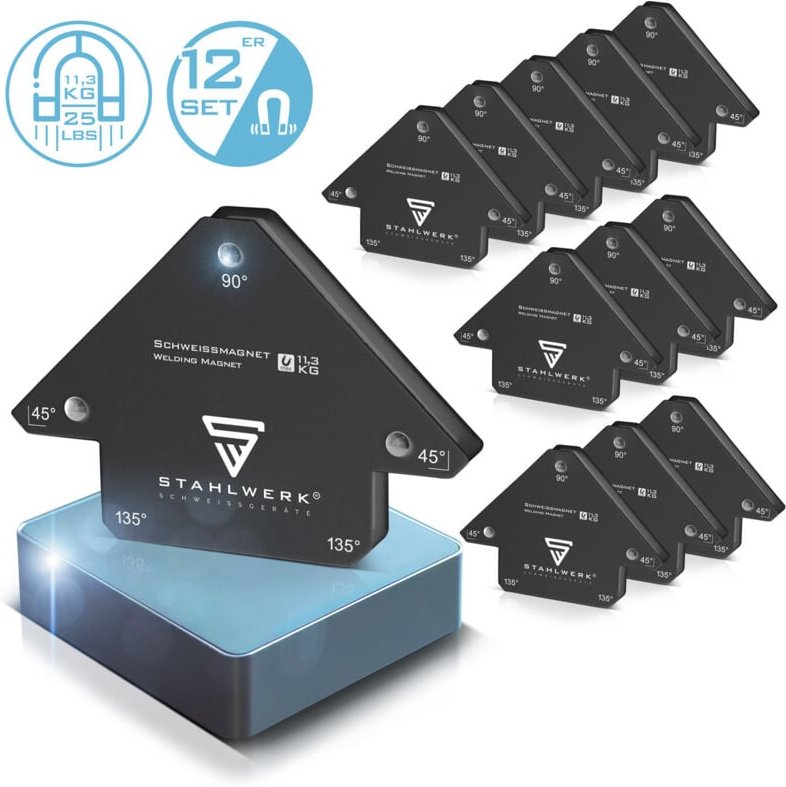 STAHLWERK 12er Set Schweißwinkel Magnet 11,3kg 25lbs Schweißmagnet