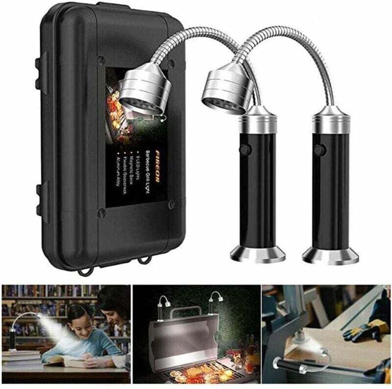 Gabrielle - Grilllicht, 2er-Set, LED-BBQ-Grilllichter mit Magnetfuß, 360-Grad-Drehung, flexibel verstellbar, für Grill, ...