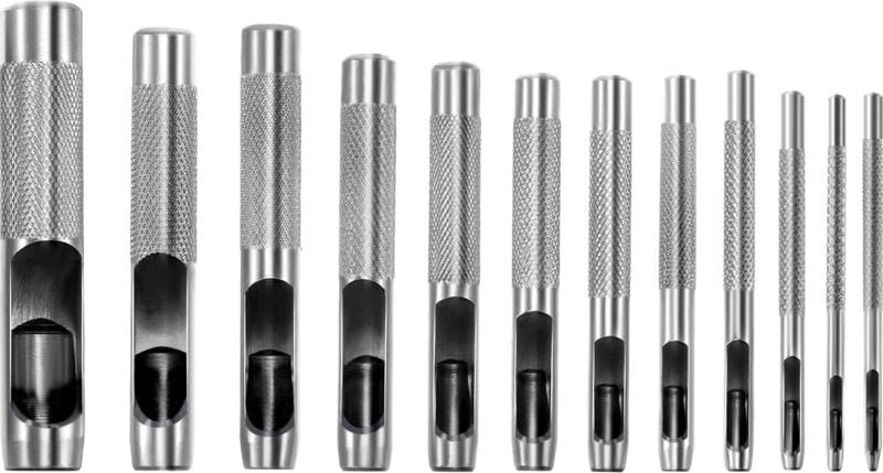 12-teiliges Hohllocher-Set aus rundem Stahl, Leder-Hohllocher für Leder, Uhrenarmband, Leinwand, Öse (1/2/3/4/5/6/7/8/9/...