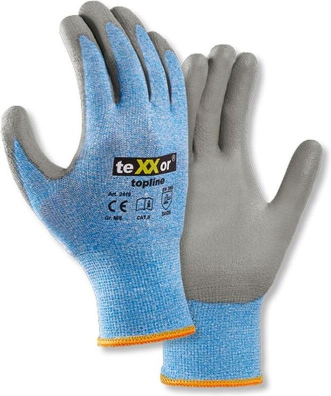 teXXor® Schnittschutz-Strickhandschuhe PU-BESCHICHTUNG, Grau/Hellblau-meliert