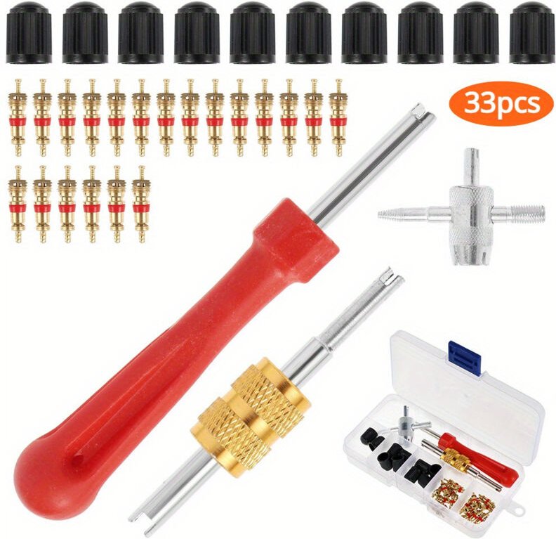 Ventileinsatz-Ausbauset für Reparaturen, inklusive Einzel- und Doppelkopf-Ventileinsatzentferner + 1 Vierwege-Ventilwerk...