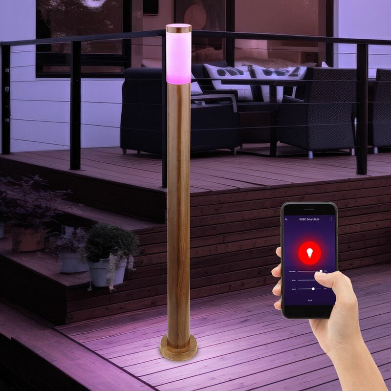 Stehleuchte Außenleuchte Gartenlampe Standleuchte Wegelampe Terrasse IP44, Edelstahl holzoptik, App Steuerung, Smart rgb...