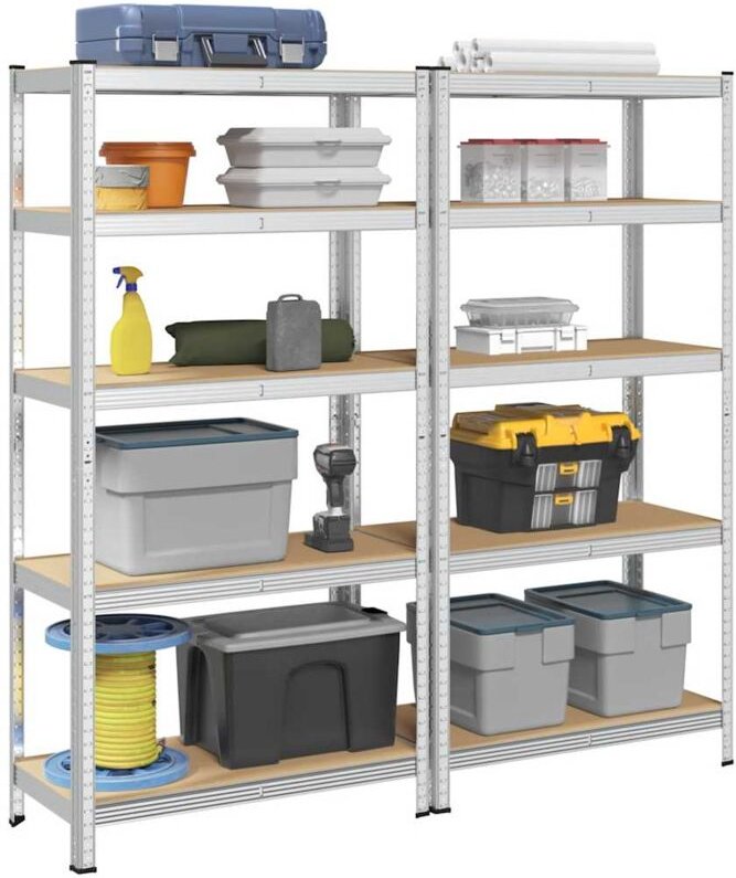 Schwerlastregale mit 5 Böden 2 Stk. Silbern Stahl Holzwerkstoff - Vidaxl