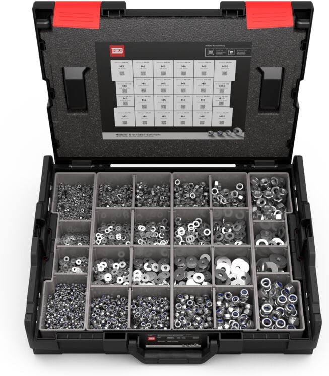 INBUS® L-BOXX 6590 tlg. Muttern & Scheiben Sortiment Set (Edelstahl A2)