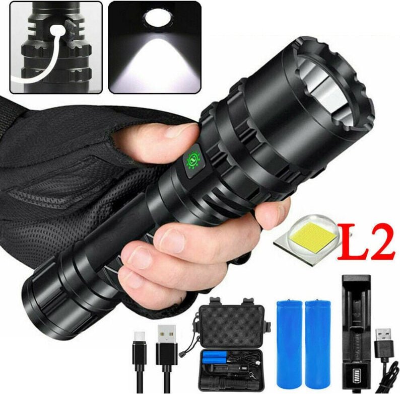 Memkey - Ultrastarke taktische LED-Taschenlampe, 4000 hohe Lumen, XHP50.2, usb wiederaufladbar, 5 Modi mit Lithium-Akku,...