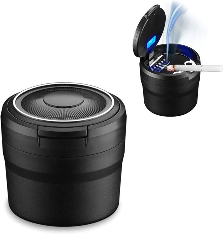 Auto-Aschenbecher, leicht zu reinigender, abnehmbarer Auto-Aschenbecher mit LED-Licht und Klappdeckel, selbstverlöschend...