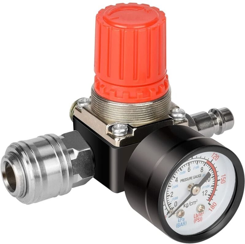 1/4" Druckluftreduzierer 4 Loch Druckminderer - Druckluftdruckregler mit Manometer