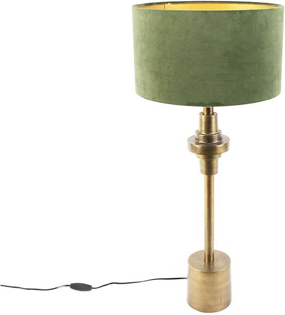Art Deco Tischleuchte mit Veloursschirm grün 35 cm - Diverso