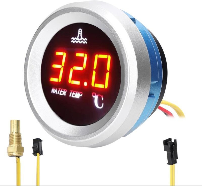 9–36 V, 52 mm Wassertemperaturanzeige, digitales Kfz-Messgerät, LED-Anzeige mit Alarmfunktion und Temperatursensor