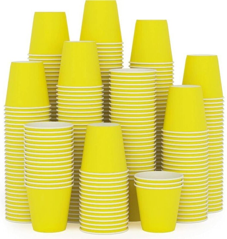 Packung mit 300 kleinen 3-Unzen-Pappbechern, gelben Einwegbechern für Badezimmer, Mundspülbechern, Kaffeebechern