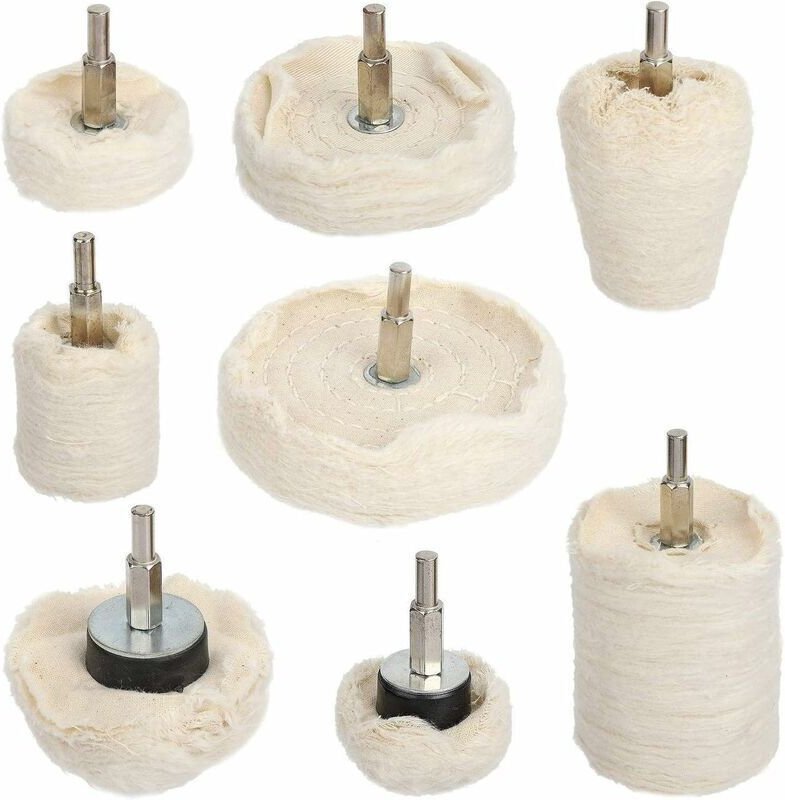Polierscheibe für Bohrmaschine, 8-teiliges Baumwoll-Polierpad für Metall (Aluminium/Edelstahl/Chrom/Legierung/Messing), ...