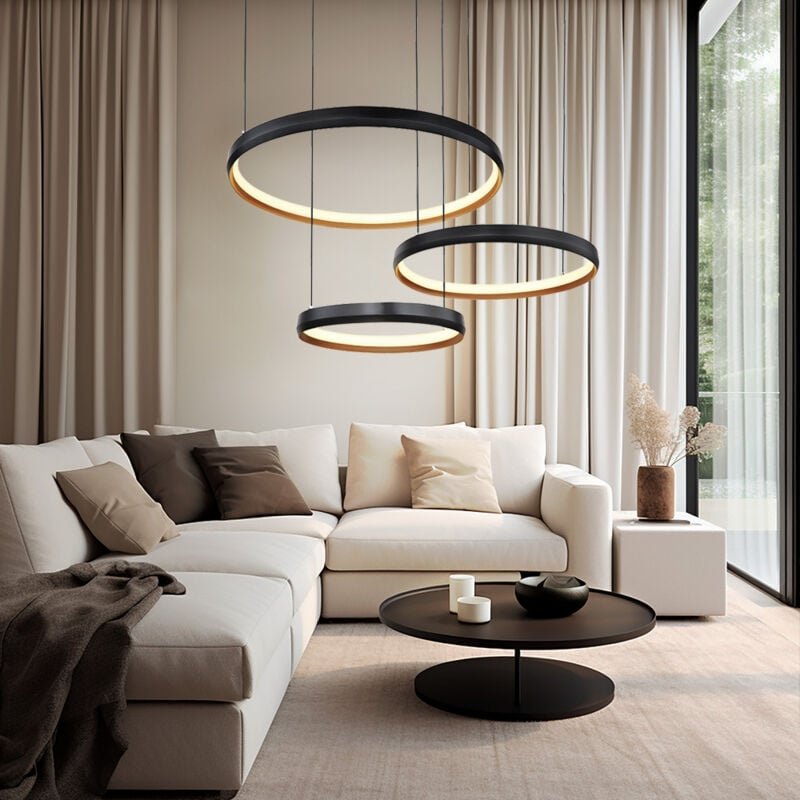 Hängelampe schwarz Pendelleuchte dimmbar Esszimmerlampe, led Ringe Fernbedienung cct, Metall gold, led 55W 1800lm 2700-6...