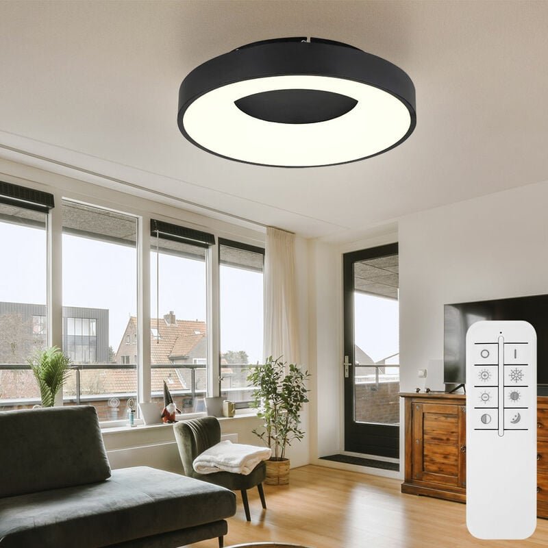 Led Deckenlampe Deckenleuchte Wohnzimmerlampe rund cct Tageslicht mit Fernbedienung, Metall opal schwarz Kunststoff, dim...