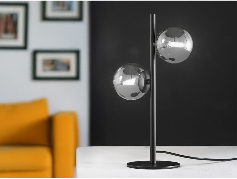 Ausgefallene Tischleuchte HONEY Schwarz - Glaskugeln Rauchglas, Höhe 40cm