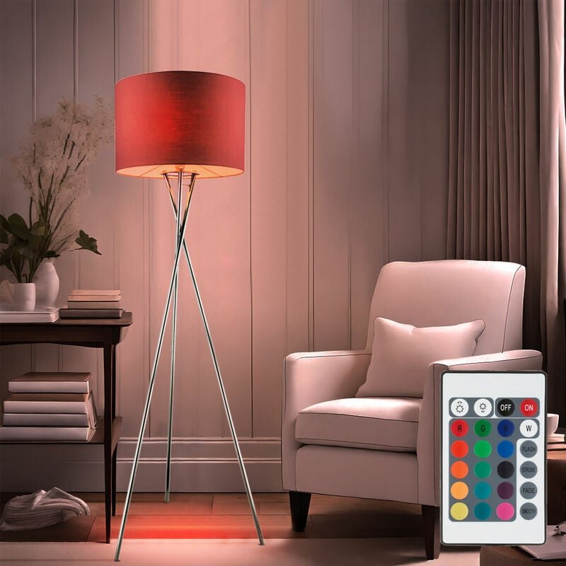 Textil Steh Leuchte grau Wohn Zimmer Dimmer Fernbedienung Lampe Chrom inkl. rgb led Leuchtmittel
