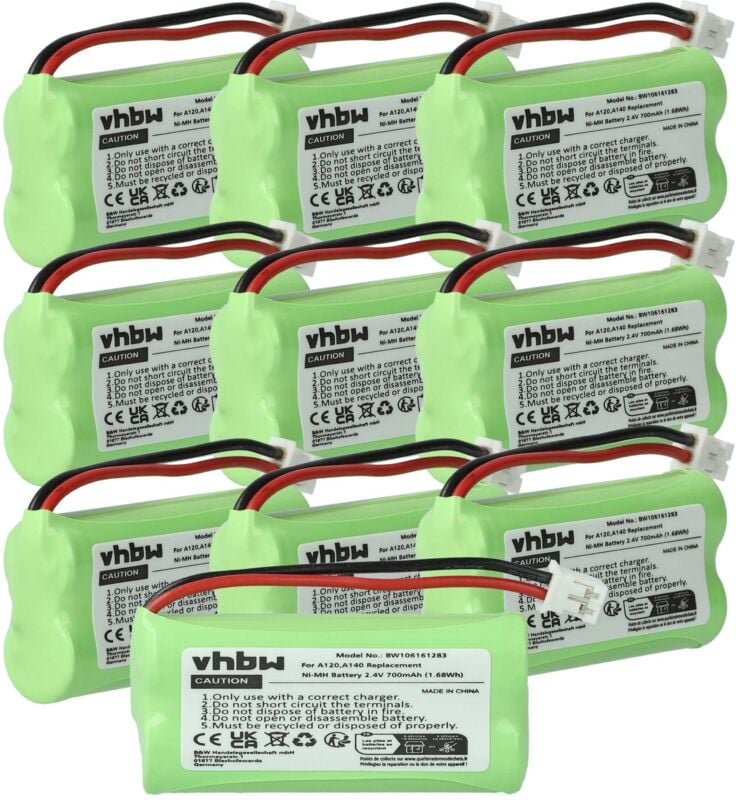 Vhbw - 10x Akku kompatibel mit Siemens Gigaset AS140 duo, AS140, AS14, AS145, AL14H, AL145 duo schnurlos Festnetz Telefo...