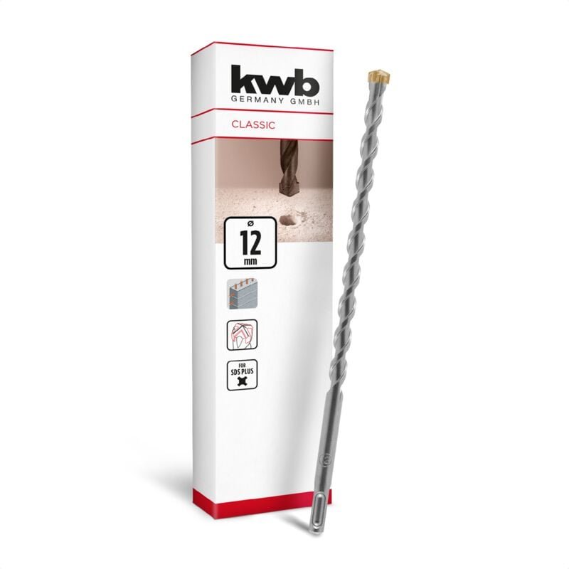 KWB - sds Plus Bohrer, sds Plus Hammerbohrer (ø 12 mm x 260 mm, mit extrem schneller Hartmetall 4X-Schneide, für armiert...