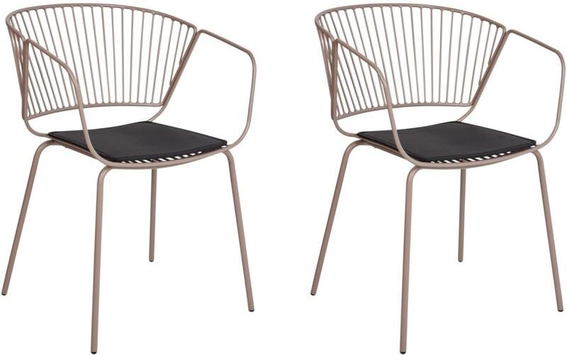 Set mit 2 Esszimmerstühlen Beige mit Metallic-Effekt Metall Sitzpolster Schwarz Kunstleder Glam Industriell Modern